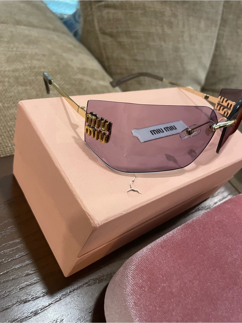 Miu Miu Pink Lens Rimless Sunglasses with Gold Bridge - Picture 3 of 7